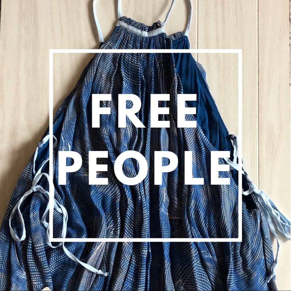 NWT Free People Blue and White High Neck Tank